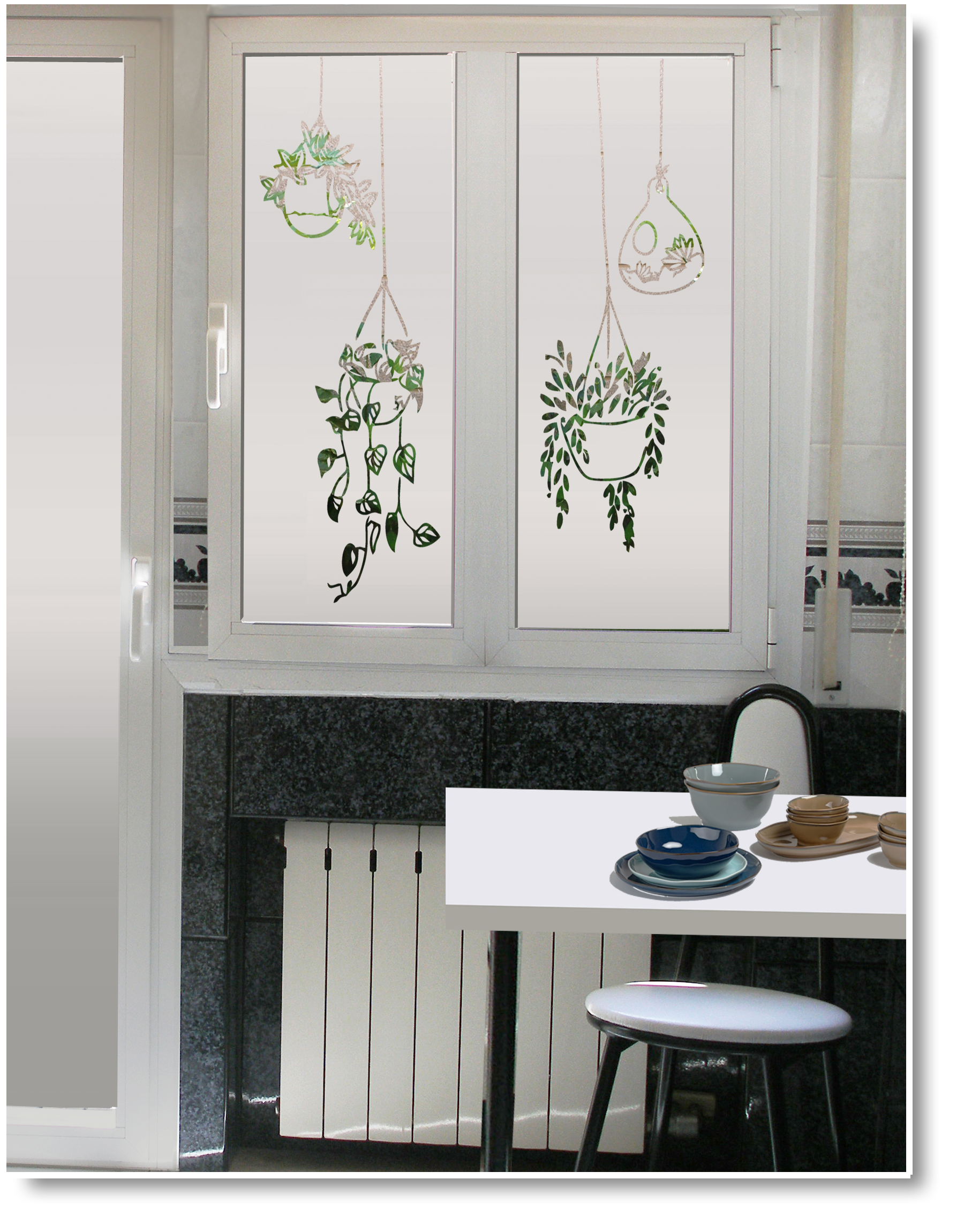  Vinilo decorativo para ventana de casa, diseño de hojas verdes,  para decoración de ventanas : Hogar y Cocina